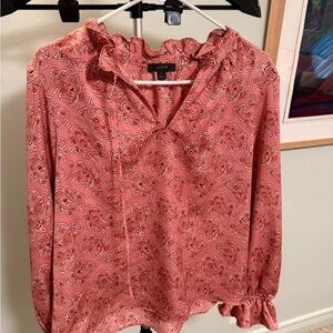 J. Crew Pink Satin Long Sleeve Ruffled Blouse